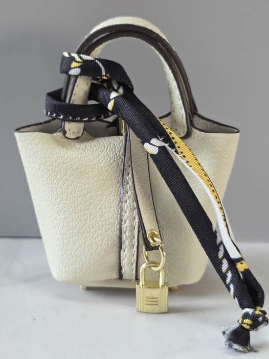 Other - Cream Mini Leather Tote with Gold Padlock and Black Scarf Accent